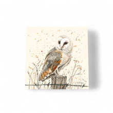 Load image into Gallery viewer, OSWALD Barn Owl Art Tile by Bree Merryn - Ceramic Wall Decor 20x20 cm Ready to Hang - Perfect Gift