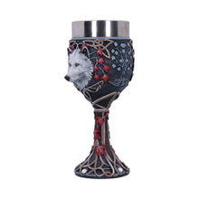 Load image into Gallery viewer, Fantasy Gothic Wolf Goblet – Lisa Parker Celtic White Wolf Chalice with Fall Leaves