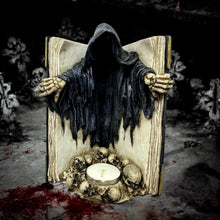 Laden Sie das Bild in den Galerie-Viewer, Book of the Dead Tea Light Holder Gothic Reaper Candle Figurine Halloween Decor