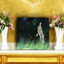 Load image into Gallery viewer, LONE DANCING HARE Ceramic Art Tile by Pankhurst Gallery 20x20 cm Ready to Hang Home Decor
