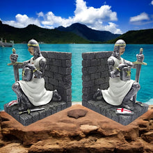 Load image into Gallery viewer, Templar Knight Bookends – Gothic Warrior Figurine Pair – Decorative Book Holder