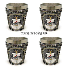 Load image into Gallery viewer, Gothic Knight Templar Shot Glasses Set of 4 - Historical Medieval Home Bar Decor