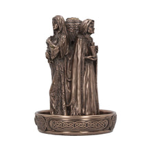 Load image into Gallery viewer, Celtic Triple Goddess Statue Incense Burner Pagan Altar Decor Smoke Cone Holder