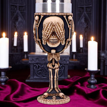 Laden Sie das Bild in den Galerie-Viewer, 3 Wise Skeleton Goblet Gothic Skull See No Evil Chalice Halloween Decor Drinkware