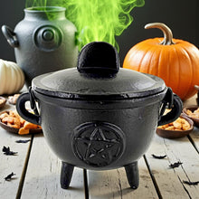 Load image into Gallery viewer, Witchcraft Cast Iron Pentagram Cauldron Medium Wiccan Pagan Spiritual Tool