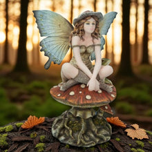 Load image into Gallery viewer, Mushroom Fairy Ornament 22cm Resin Fantasy Figurine Mystical Woodland Elf Sculpture