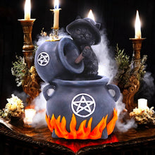Load image into Gallery viewer, Familiar Brew Backflow Incense Burner 18cm - Black Cat Pentacle Cauldron Design
