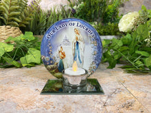 Laden Sie das Bild in den Galerie-Viewer, Beautiful Glass Votive Light Holder with Our Lady of Lourdes Catholic Gift-OsirisTradingUK