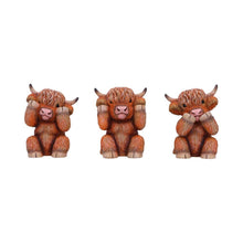 Load image into Gallery viewer, Highland Cow Three Wise Statues Cute Farm Animal Figurines Scottish Gift Home