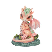 Load image into Gallery viewer, Adorable Baby Dragon Figurine Pink & Green with Roses – Fantasy Resin Ornament 11cm