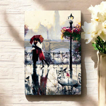 Load image into Gallery viewer, EMBRACE Romantic Parisian Scene Ceramic Art Tile by Brent Heighton 30x20 cm - Ready to Hang - Wall Decor, Romantic Art Tile, Gift Boxed