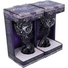 Load image into Gallery viewer, Twin Black Cat Goblets Familiars Gothic Chalice Set Wiccan Occult Wine Glasses