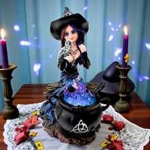 Load image into Gallery viewer, Fantasy Witch with Owl and Cauldron Figurine Cute Gothic Wiccan Ornament Gift
