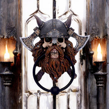 Load image into Gallery viewer, Viking Skull Door Knocker Norse Warrior Mythical Decor Gothic Home Ornament