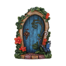 Load image into Gallery viewer, Whimsical Fairy Garden Door Figurine – Blue Door with Flowers & Butterfly 16.5cm Resin