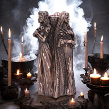 Load image into Gallery viewer, Maiden, Mother, Crone Candle Holder | Triple Goddess Bronze Decor | Handcrafted Resin 17cm