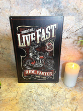 Load image into Gallery viewer, Biker's Rule Live Fast, Ride Faster - Metal Sign for Adventurous Souls Man Cave Garage Decor Shed-OsirisTradingUK