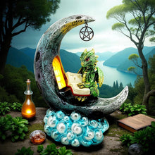 Laden Sie das Bild in den Galerie-Viewer, Mystical Green Dragon on Crescent Moon – LED Figurine Gothic Fantasy Decor