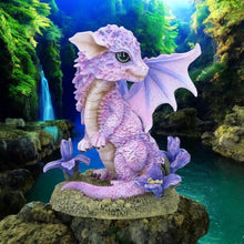 Load image into Gallery viewer, Cute Lavender Dragon Figurine – Mythical Fantasy Resin Statue with Floral Base 12cm