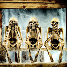 Load image into Gallery viewer, Three Wise Skeleton Figurines | Gothic See No Evil, Hear No Evil, Speak No Evil Decor