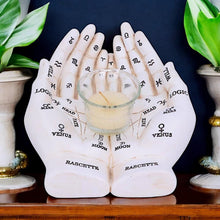 Load image into Gallery viewer, Palmist's Guide White Chiromancy Hands Candle Holder | Gothic Home Decor, Hand-Painted Resin, 22.3cm
