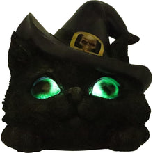 Load image into Gallery viewer, Familiar Grin Black Cat Head Ornament with Light-Up Eyes – 13.8cm Halloween Decor