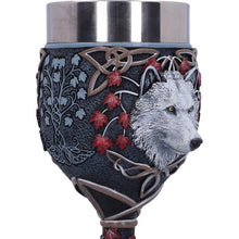 Load image into Gallery viewer, Fantasy Gothic Wolf Goblet – Lisa Parker Celtic White Wolf Chalice with Fall Leaves