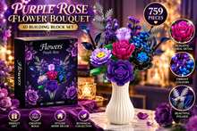 Load image into Gallery viewer, 3D Purple Rose Flower Bouquet Building Blocks 759pc Botanical Construction Set