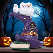 Laden Sie das Bild in den Galerie-Viewer, Magical Owl Witch Hat LED Ornament Wiccan Altar Figurine Spooky Halloween