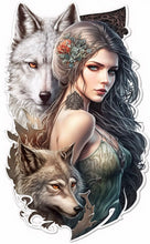 Load image into Gallery viewer, Mystical Wolf and Maiden Metal Wall Sign - Enchanting Forest-Themed Art, Perfect for Home Decor and Fantasy Enthusiasts-OsirisTradingUK