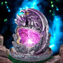 Load image into Gallery viewer, Vivid Purple Dragon Geode Incense Cone Burner – Resin Fantasy Sculpture 14cm