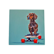 Load image into Gallery viewer, Unique Sausage Roller Ceramic Art Tile by Victoria Coleman Dachshund Art in Gift Box