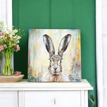 Load image into Gallery viewer, LONE DANCING HARE Ceramic Art Tile by Pankhurst Gallery 20x20 cm Ready to Hang Home Decor
