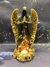 Load image into Gallery viewer, Gothic Praying Reaper Tea Light Holder - Dark Halloween Decor - Mysterious Home Accent - Resin Statue, 28x17cm