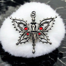Load image into Gallery viewer, Gothic Butterfly Pendant Necklace with Blood Red Accents | Children of the Night Collection | Dark Fantasy Jewelry by Briar