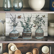 Load image into Gallery viewer, Farmhouse Bathroom Metal Wall Sign Relax Soak Unwind Rustic Country Plaque
