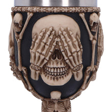 Laden Sie das Bild in den Galerie-Viewer, 3 Wise Skeleton Goblet Gothic Skull See No Evil Chalice Halloween Decor Drinkware