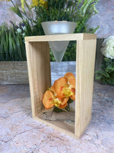Laden Sie das Bild in den Galerie-Viewer, Elegant Orchid Artificial Flower Arrangement with Wooden Candle Holder - 19 cm Tall-OsirisTradingUK