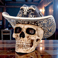 Load image into Gallery viewer, Cowboy Skull Statue Figurine Ornament Sculpture Wild West Gothic Home Decor