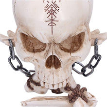 Load image into Gallery viewer, Gothic Viking Nordic Rune Skull Ornament with Bone & Chain Decor Horror Statue