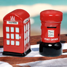 Load image into Gallery viewer, London Inspired Ceramic Salt and Pepper Shakers Red Phone Box Post Office Design