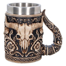 Load image into Gallery viewer, Bull Skull Tankard Western Cowboy Mug Gothic Barware Collectible Drinkware