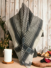 Laden Sie das Bild in den Galerie-Viewer, Contemporary Hounds tooth Cotton Scarf, Modern Geometric Pattern, Classic Black and White Shawl, Versatile Fashion Accessory, Square Scarf-OsirisTradingUK
