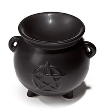 Load image into Gallery viewer, Ceramic Black Witches Cauldron Oil Burner with Pentagram - Gothic Home Decor