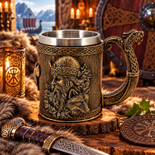 Charger l'image dans la galerie, Norse Viking Tankard Warrior Wolf Celtic Dragon Handle Beer Mug Medieval Decor