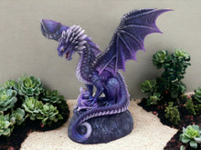Load image into Gallery viewer, Enchanted Amethyst Dragon Duo Sculpture - Majestic Purple Figurine - Mystical Fantasy Art Resin Statue - Whimsical Creature Home Decor-OsirisTradingUK