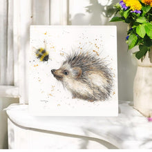 Load image into Gallery viewer, BRACKEN AND BUMBLE Ceramic Art Tile by Bree Merryn 20 x 20 cm - Ready to Hang Wall Art - Cute Hedgehog Decor - Wildlife Nature Gift Idea - Boxed