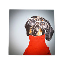 Load image into Gallery viewer, Sebastian Ceramic Art Tile by Victoria Coleman 20x20 cm Ready to Hang Wall Decor Unique Dachshund Artwork