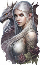 Load image into Gallery viewer, Sylvan Dragon Guardian & Elven Princess Metal Sign - Elegant Fantasy Art Wall Decor - 30 x 48 cm Mythical Interior Accent-OsirisTradingUK