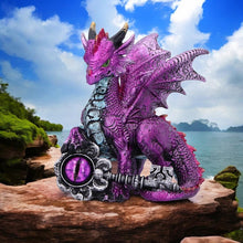 Laden Sie das Bild in den Galerie-Viewer, Mystical Purple Dragon Ornament with Eye Key – Gothic Resin Figurine Fantasy Decor